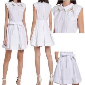 Self-Portrait Women’s Size 6 White Poplin Fit-N-Flare Sleeveless Mini-Dress